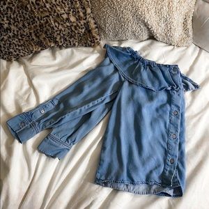 Off Shoulder Button Designed Denim Top Size XS